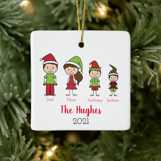 Personalisierte Weihnachtsfamilie von 4 Keramikornament (Baum)