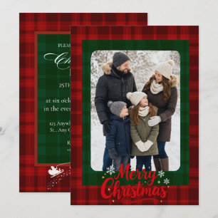 Personalisierte Weihnachtsfeier-Foto mit rotem grü Einladung