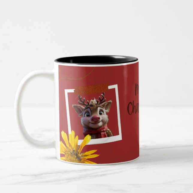 Personalisierte Weihnachtsfeier - Fröhlich und hel Zweifarbige Tasse (Links)