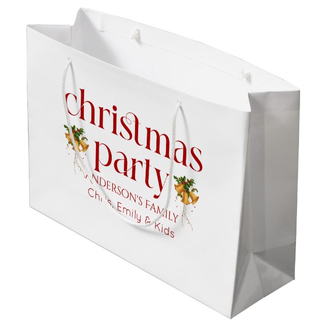 Personalisierte Weihnachtsfeier-Rot-Retro-Typograf Große Geschenktüte (Rückseite Schrägansicht)