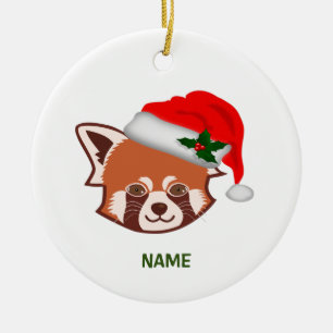 Personalisierte Weihnachtsfeier "Santa Red Panda" Keramik Ornament