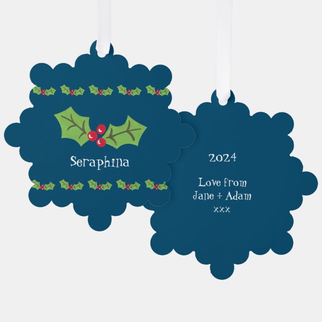 Personalisierte Weihnachtsfeiern & Berries Ornament Karte (Vorderseite/Rückseite)