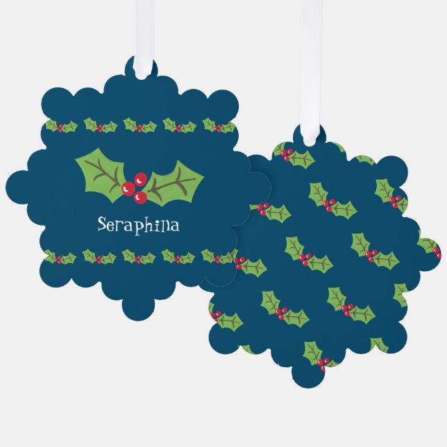 Personalisierte Weihnachtsfeiern & Berries Ornament Karte (Vorderseite/Rückseite)