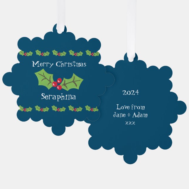 Personalisierte Weihnachtsfeiern & Berries Ornament Karte (Vorderseite/Rückseite)