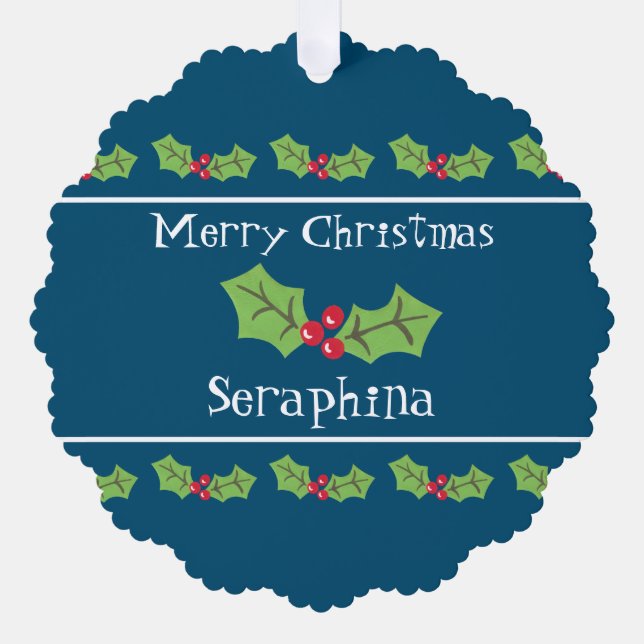 Personalisierte Weihnachtsfeiern & Berries Ornament Karte (Vorderseite)