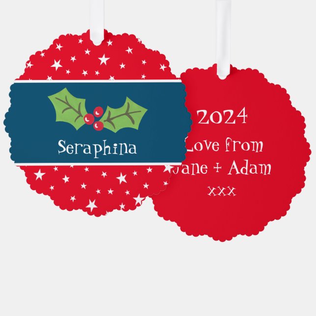 Personalisierte Weihnachtsfeiern & Berries Ornament Karte (Vorderseite/Rückseite)