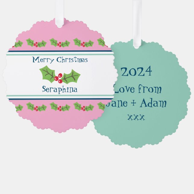 Personalisierte Weihnachtsfeiern & Berries Ornament Karte (Vorderseite/Rückseite)