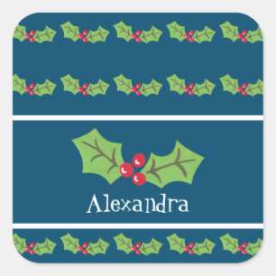 Personalisierte Weihnachtsfeiern & Berries Quadratischer Aufkleber