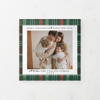 Personalisierte Weihnachtsfotos | Familie Grün Rot Dreifach Gefaltete Urlaubskarte