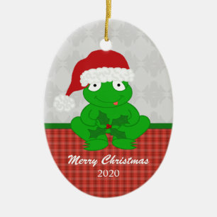 Personalisierte Weihnachtsfrosch-Verzierung Keramik Ornament