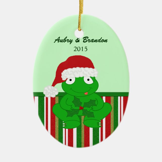 Personalisierte Weihnachtsfrosch-Verzierung Keramikornament (Vorne)