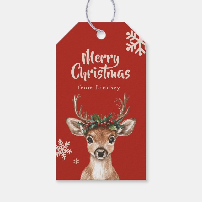 Personalisierte Weihnachtsgeschenke mit Hirsch Geschenkanhänger (Vorderseite)