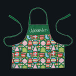 Personalisierte Weihnachtsgeschenke Überdrucken Sc Schürze<br><div class="desc">Ein stilvolles und modernes Weihnachtskindlmuster mit Retro-inspiriert geometrischen Abbildungen von Ornamenten, Strümpfen, Bonbons, Geschenken, Weihnachtsbäumen, Schneeflocken, Glocken und vielem mehr. Dies kann mit dem Namen, dem Monogramm oder Ihrer eigenen Nachricht personalisiert werden. Ein lustiges und einzigartiges Weihnachtsgeschenk für Kinder. Die Farben sind grün, rot, weiß, blau und rosa.</div>