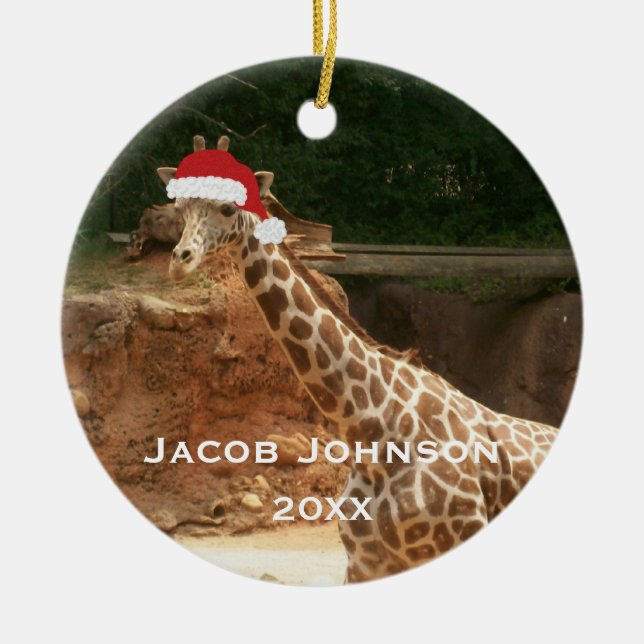 Personalisierte Weihnachtsgiraffen-Verzierung Keramik Ornament (Vorne)