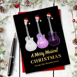 Personalisierte Weihnachtsgitarre Black & Gold Folien Feiertagspostkarte
