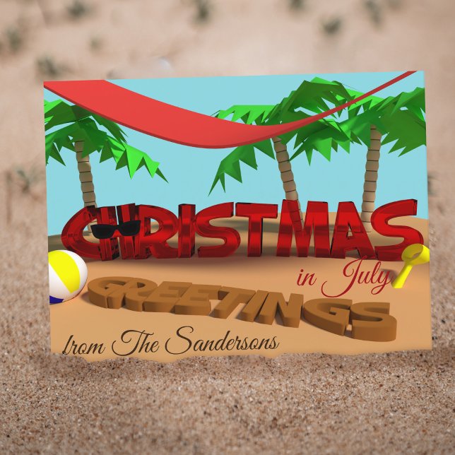 Personalisierte Weihnachtsgrüße im Juli Postkarte (Greetings from the beach! Here's a Christmas in July postcard you can send to your family & friends)