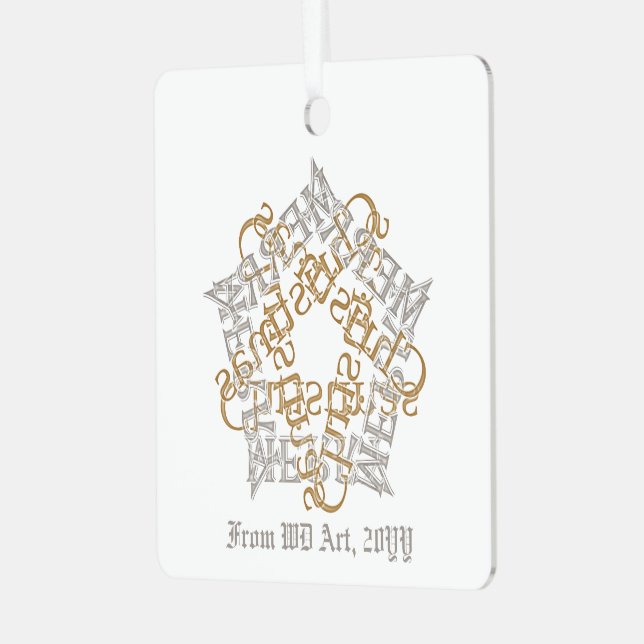 Personalisierte Weihnachtskalligraphie Art Gold Si Ornament Aus Metall (Vorderseite links)