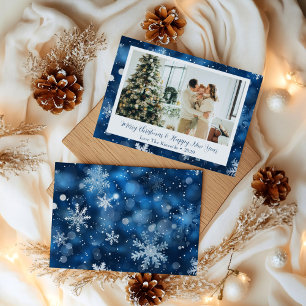Personalisierte Weihnachtskarte mit blauem Schneef Feiertagskarte