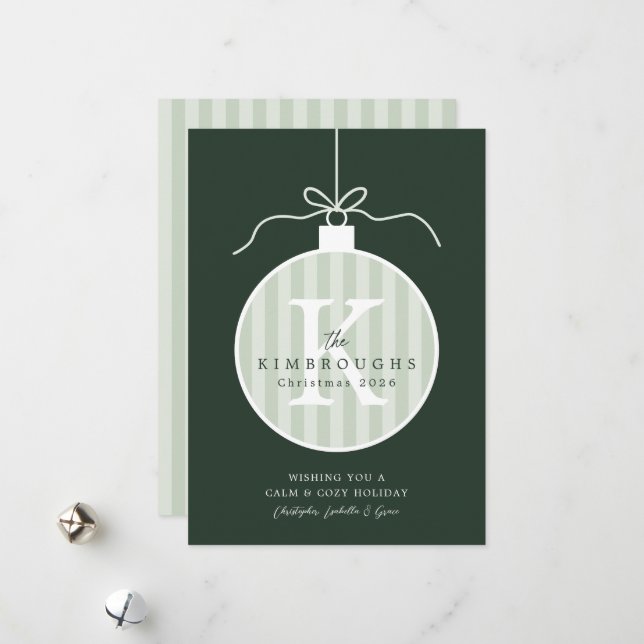 Personalisierte Weihnachtskarte mit gestreiftem Mo Feiertagskarte (Vorderseite/Rückseite Beispiel)