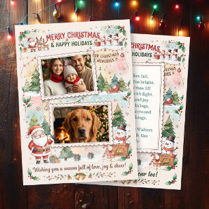 Personalisierte Weihnachtskarte mit zwei Fotos und Feiertagskarte