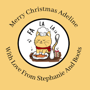 Personalisierte Weihnachtskatze auf blassgelb Geschenkpapier