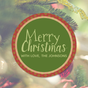 Personalisierte Weihnachtskleber, Rot Grün Runder Aufkleber
