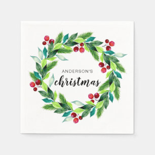 Personalisierte Weihnachtskranz-Beeren Serviette