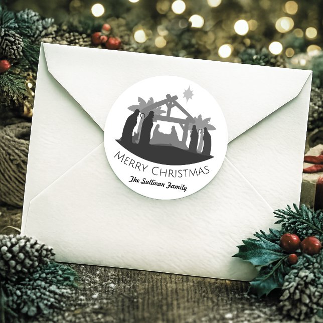 Personalisierte Weihnachtskrippe Runder Aufkleber (Von Creator hochgeladen)