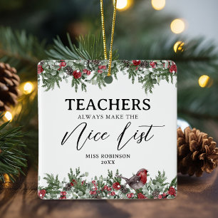 Personalisierte Weihnachtsliste für Lehrer Keramikornament