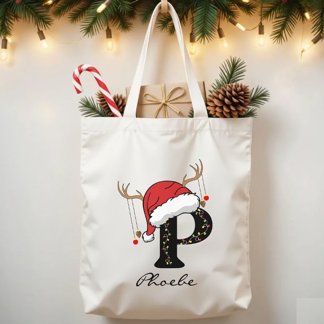 Personalisierte Weihnachtsmann-Monogramm-Tasche fü Tragetasche (festive monogram tote, Santa holiday bag, personalized family gift, Christmas bulk gifts,)
