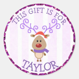 Personalisierte Weihnachtsmarken Niedlich Rentier Runder Aufkleber