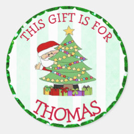 Personalisierte Weihnachtsmarken Niedlich Santa an Runder Aufkleber