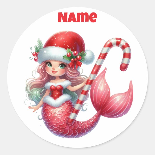 Personalisierte Weihnachtsmermaid Circle Sticke Runder Aufkleber (Vorderseite)