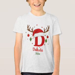 Personalisierte Weihnachtsmonogramm D Santa Hut Tri-Blend Shirt