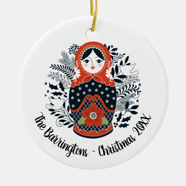 Personalisierte Weihnachtsmuppe Matryoshka Keramik Ornament (Vorne)