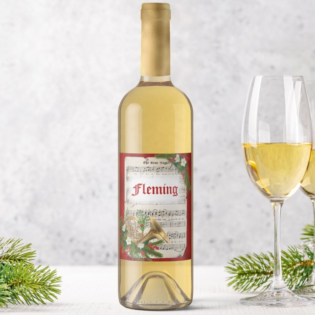 Personalisierte Weihnachtsmusik Französisches Horn Weinetikett (Von Creator hochgeladen)