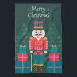 Personalisierte Weihnachtsnachtsnacht Geschirrtuch<br><div class="desc">Eine farbenfrohe und festliche Weihnachts Nutcracker Illustration. Dieses Element kann mit einem Namen oder einer benutzerdefinierten Meldung personalisiert werden. Das Nutcracker Design wurde in geometrischen Formen und kühnen Primärfarben erschaffen und ist eine großartige Edition für Ihre moderne Urlaubsatmosphäre. Die Farben sind rot, waldgrün, türkis, blau rosa, gold, weiß und schwarz....</div>
