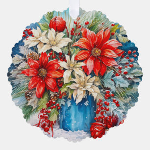 Personalisierte Weihnachtspoinsettia, Berries Bouq Ornament Karte