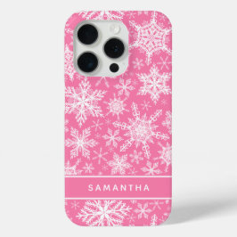 Personalisierte Weihnachtsrosa und weiße Schneeflo Case-Mate iPhone Hülle