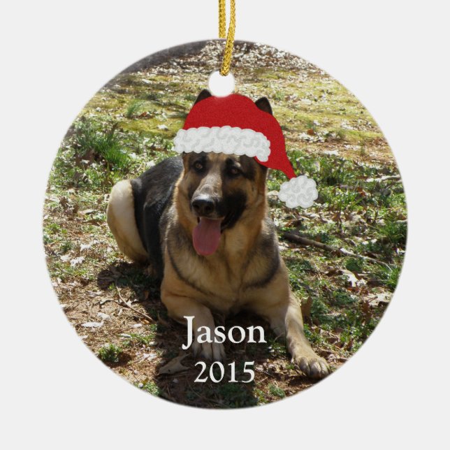Personalisierte Weihnachtsschäferhund-Verzierung Keramikornament (Vorne)