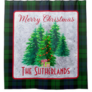 Personalisierte Weihnachtsschau Tartan Duschvorhang