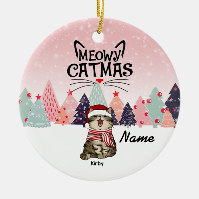 Personalisierte Weihnachtsschmuck, Meowy Xmas Ce Keramik Ornament (Vorne)