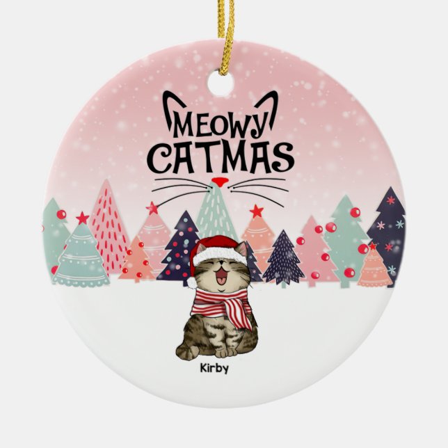 Personalisierte Weihnachtsschmuck, Meowy Xmas Keramik Ornament (Vorne)