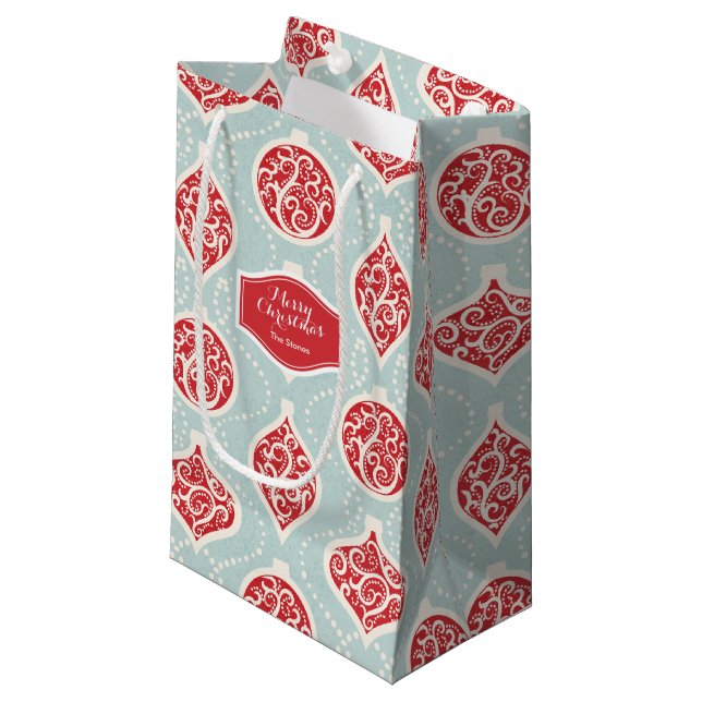 Personalisierte Weihnachtsschmuckmuster Kleine Geschenktüte (Vorderseite Schrägansicht)