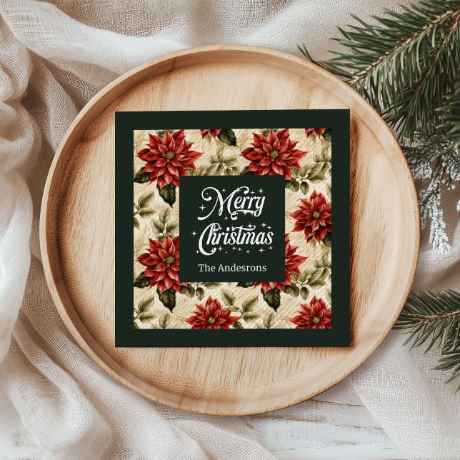 Personalisierte Weihnachtsstern-Tischdecken im Cot Serviette (Personalized Poinsettia Napkins Cottagecore Vibe)