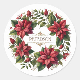 Personalisierte Weihnachtswasserfarbe Poinsettias Runder Aufkleber