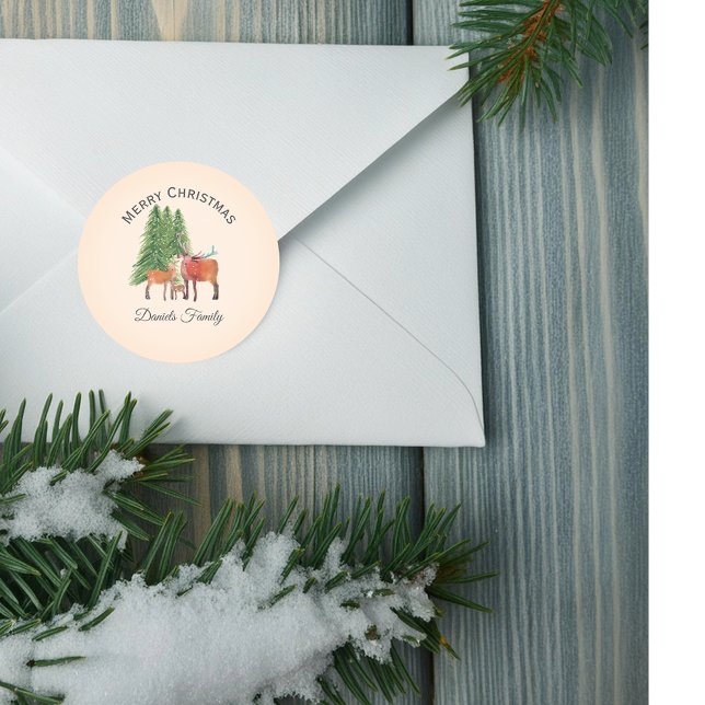 Personalisierte Weihnachtswildfamilie Runder Aufkleber (Von Creator hochgeladen)