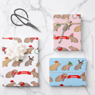 Personalisierte Weihnachtszeit Capybara Niedliche  Geschenkpapier Set