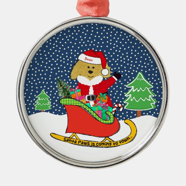 Personalisierte Weihnachtszeit Golden Doodle Ornament Aus Metall (Vorne)