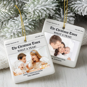 Personalisierte Weihnachtszeitung Double Foto Keramikornament